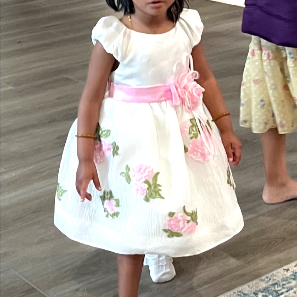 White Dress with Pink Floral Accents